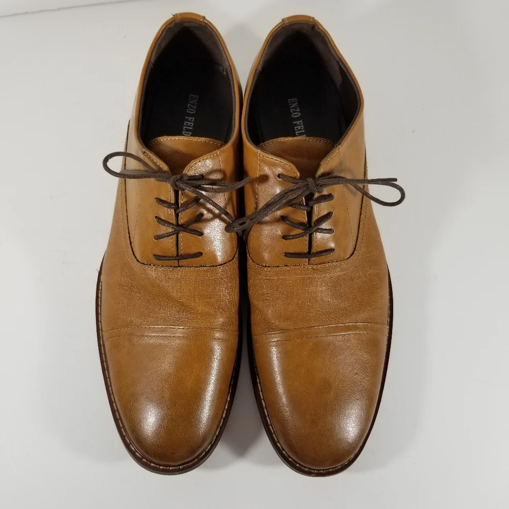 Enzo Feldini Shoes Men's 13 M Tan Brown Casual Dress Tie Oxfords
